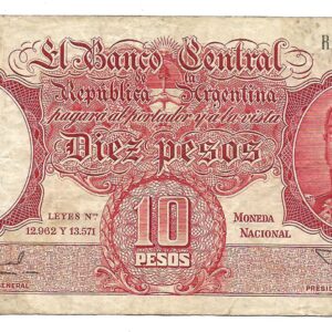 Reposicion 10 Pesos Moneda Nacional Real-Alizon Garcia Bottero 1955 Col 460R B+