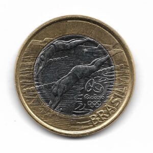 Brasil 1 Real Bimetalica 2014 Juegos Olimpicos Rio 2016 Natacion KM688 SC