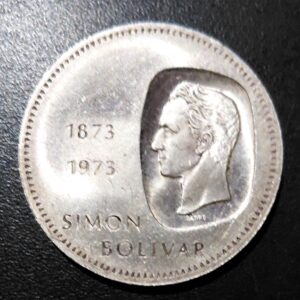 Venezuela 10 Bolivares de Plata 1873-1973 Conmemorativa Centenario de Simon Bolivar en Monedas Y45 SC en Capsula