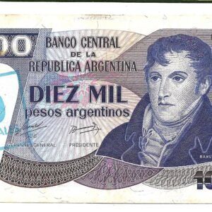 10.000 Pesos Argentinos Resellado a 10 Australes Alonso-Concepcion Bottero 2707 MB