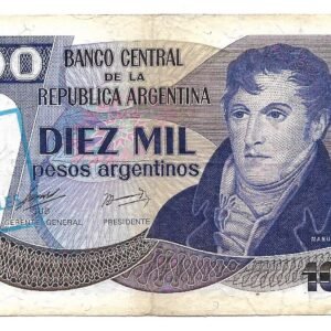 10.000 Pesos Argentinos Resellado a 10 Australes Alonso-Concepcion Bottero 2709 MB-