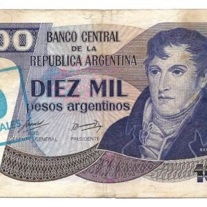 10.000 Pesos Argentinos Resellado a 10 Australes Alonso-Concepcion Bottero 2711 MB-
