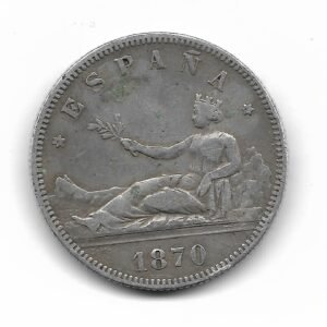 España 2 Pesetas de Plata 1870 SN-M *70 KM654 MB+