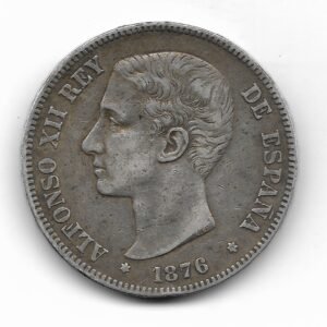 España 5 Pesetas de Plata 1876 DE-M *76 EXC-