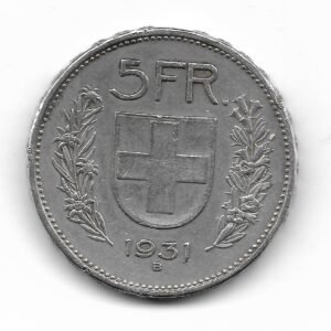Suiza 5 Francos de Plata 1931 KM40 MB+