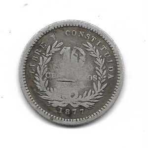 Uruguay 10 Centesimos de Plata 1877 KM14 B+