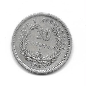 Uruguay 10 Centesimos de Plata 1893 Santiago KM14 MB