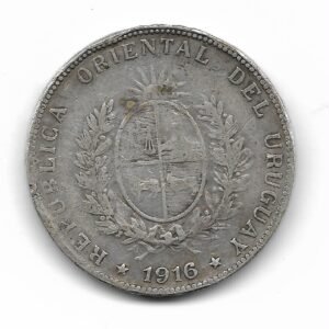 Uruguay 50 Centesimos de Plata 1916 Escaso KM22 MB