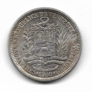 Venezuela 2 Bolivares de Plata 1960 YA57 SC