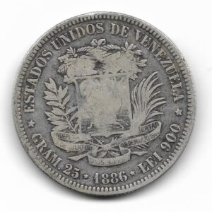 Venezuela 5 Bolivares de Plata 1886 Y24.1 MB