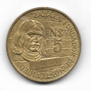 Uruguay 5 Nuevos Pesos 1976 Conmemorativa Zabala 250 Años de la Fundacion de Montevideo KM70 SC