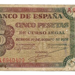 España Burgos Guerra Civil 5 pesetas 19368 P110a MB-