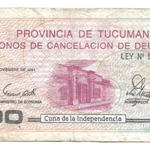 Bono Provincia de Tucuman 100 Australes 1989 EC121 MB-