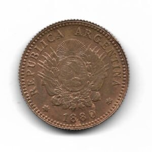 Argentina Ensayo 2 1/2 Pesos 1/2 Argentino en Cobre 1880 acuñacion privada SC