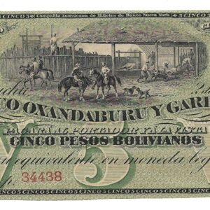 Argentina Banco Oxandaburu y Garbino 5 Pesos Bolivianos 1869 S1783 SC
