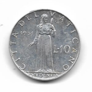 Vaticano 10 Liras 1951 Papa Pio XII Y52.2 SC
