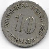 Alemania 10 Pfennig 1874C KM4 MB-