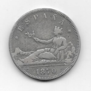 España 2 Pesetas de Plata 1870 *74 DE-M KM654 MB