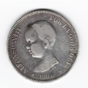 España 5 Pesetas de Plata 1891 *91 PG-M KM689 MB