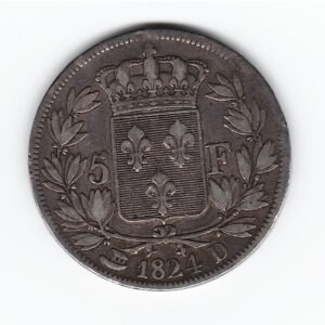 Francia 5 Francos de Plata 1824D Luis XVIII KM711 MB+