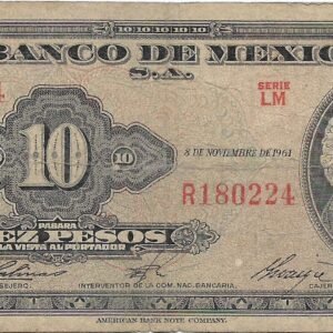 Mexico 10 Pesos 8-11-1961 P58i MB-