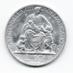 Vaticano 10 Liras 1949 XI Papa Pio XII KM43 SC